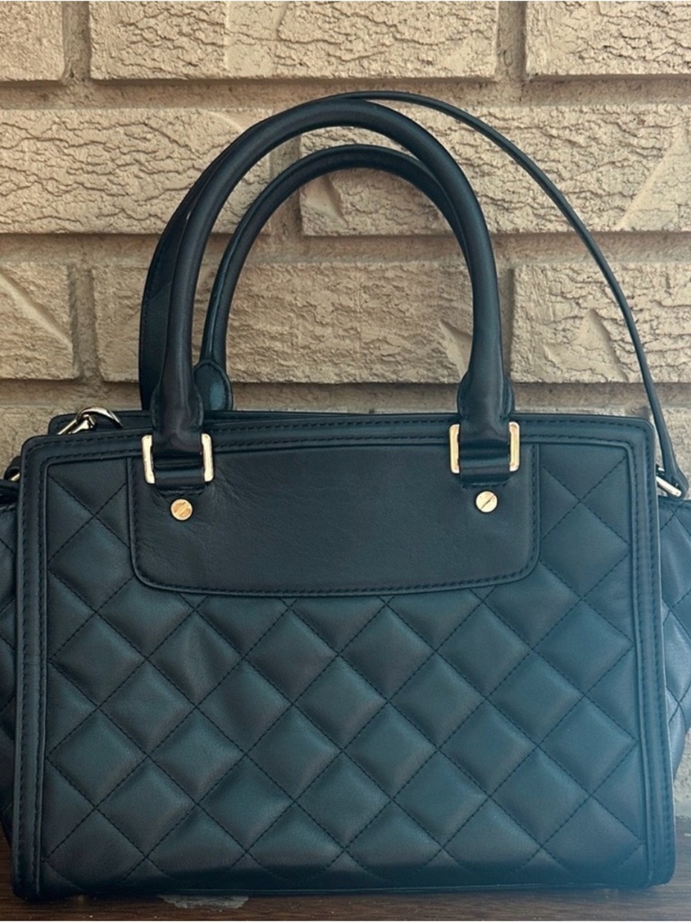 Michael Kors Black Quilted Leather Satchel with Gold Hardware - Picture 3 of 8